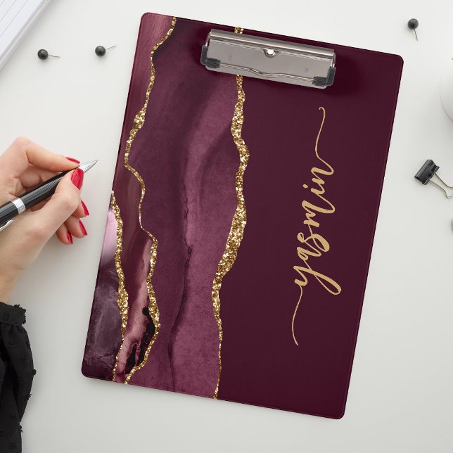 Carpeta De Pinza Firma Personalizada Burdeos Rojo Oro Ágata (Subido por el creador)