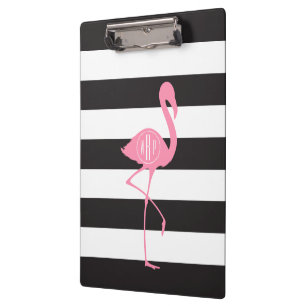 Carpeta De Pinza Flamenco rosado con monograma + Negro + Rayas
