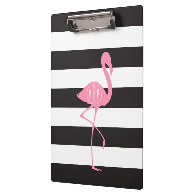 Carpeta De Pinza Flamenco rosado con monograma + Negro + Rayas (Izquierda)