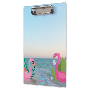 Carpeta De Pinza Flamencos rosados brillantes con obra de arte trop