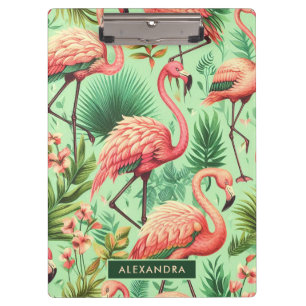 Carpeta De Pinza Flamencos rosados de color blanco