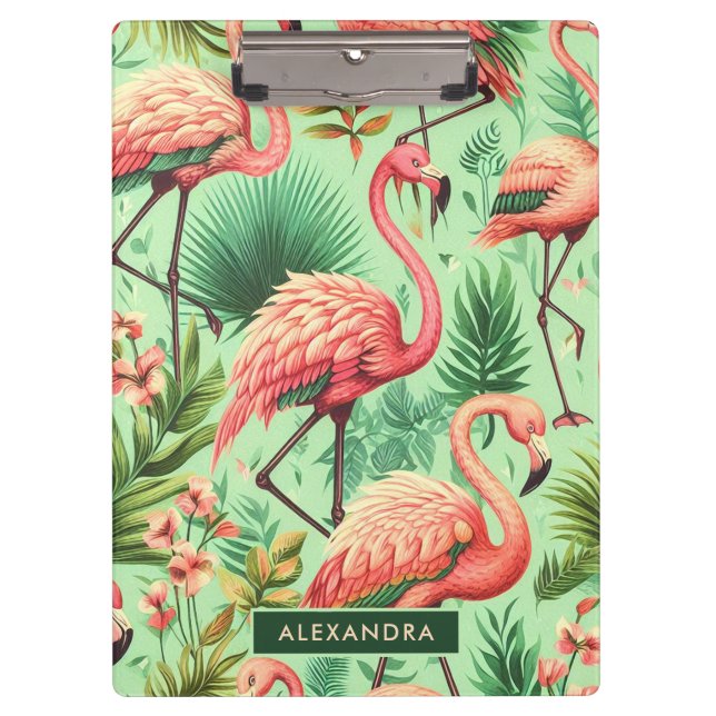 Carpeta De Pinza Flamencos rosados de color blanco (Anverso)