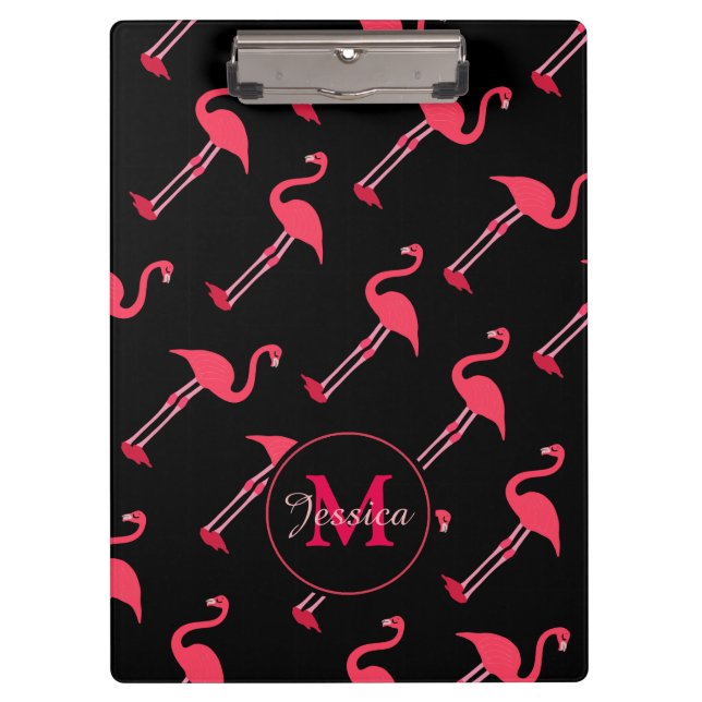 Carpeta De Pinza Flamencos rosados en negro personalizado (Anverso)