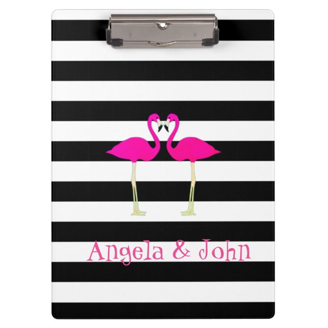 Carpeta De Pinza Flamencos rosas, negro, franjas blancas personaliz (Anverso)