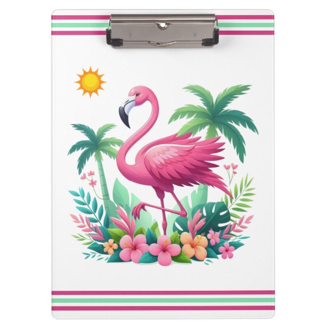 Carpeta De Pinza Flamingo rosa de Florida/Tropical (Anverso)
