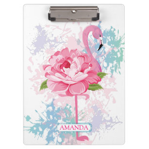 Carpeta De Pinza Flamingo rosa personalizado Floral