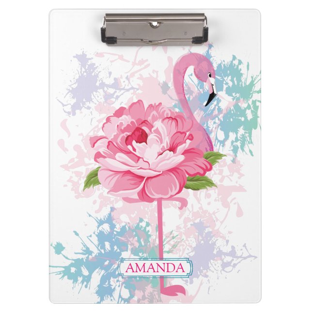 Carpeta De Pinza Flamingo rosa personalizado Floral (Anverso)