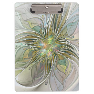 Carpeta De Pinza Flor De Arte Fractal Moderno Con Oro