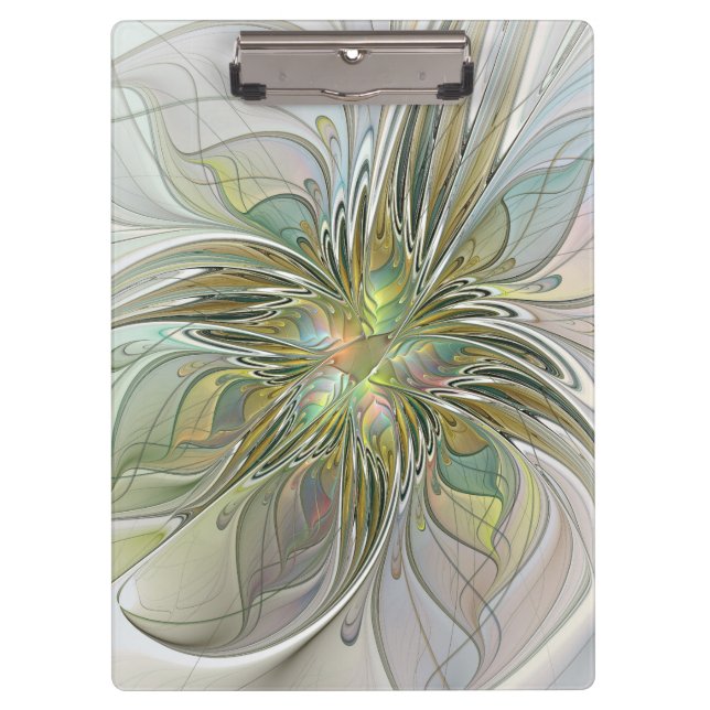 Carpeta De Pinza Flor De Arte Fractal Moderno Con Oro (Anverso)