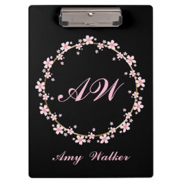 Carpeta De Pinza Flor de cerezo rosa Monograma Agua Floral Femenina