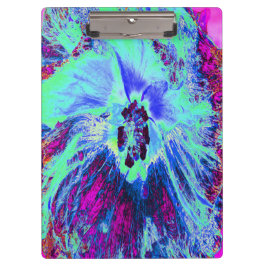 Carpeta De Pinza Flor de hibiscus verde y azul psicodélico retro
