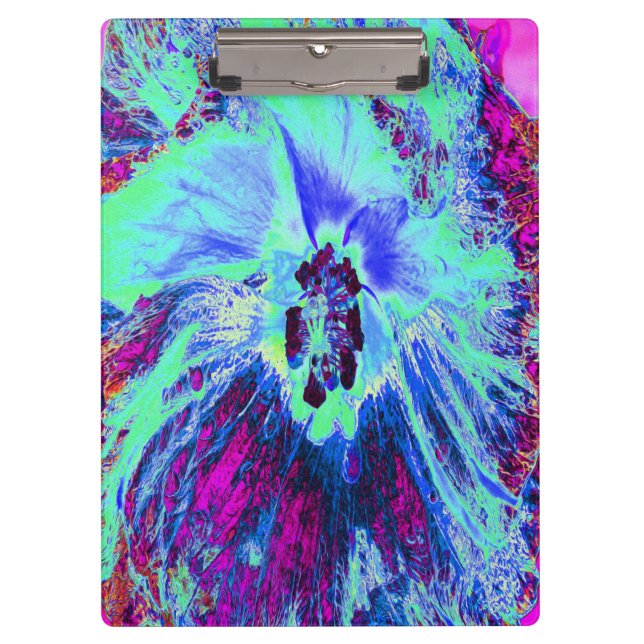 Carpeta De Pinza Flor de hibiscus verde y azul psicodélico retro (Anverso)