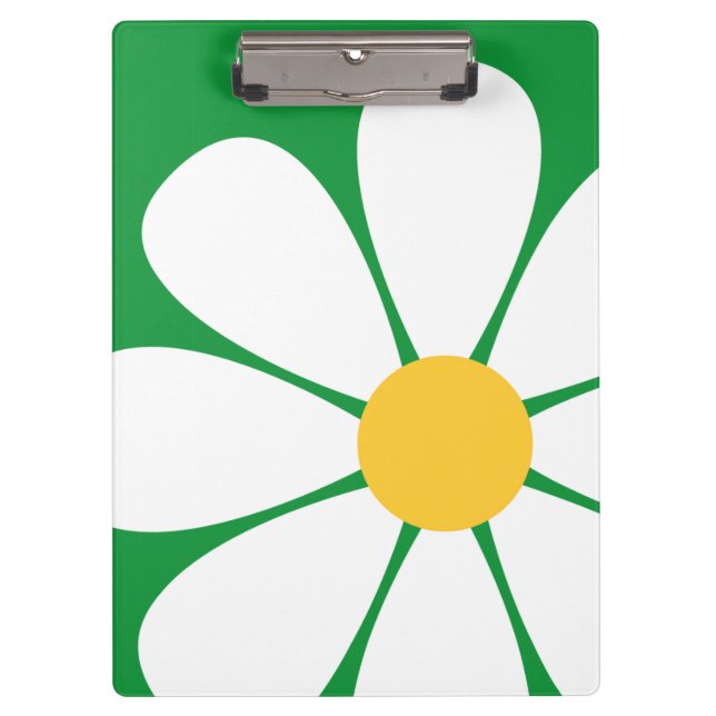 Carpeta De Pinza Flor de margarita blanca y amarilla en Kelly Green (Anverso)
