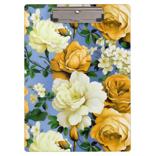 Carpeta De Pinza Flor de rosa amarillo retro grande