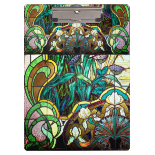 Carpeta De Pinza Flor de vidrio teñido de Art Nouveau