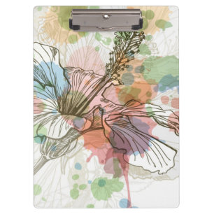 Carpeta De Pinza Flor del hibisco y fondo de la acuarela