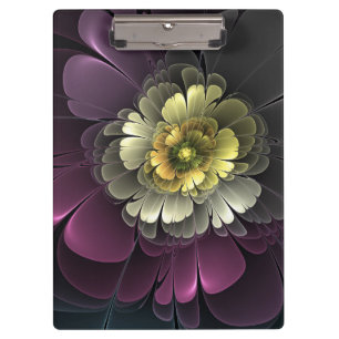Carpeta De Pinza Flor Fractal Abstracta Moderna Purpura Gris Khaki