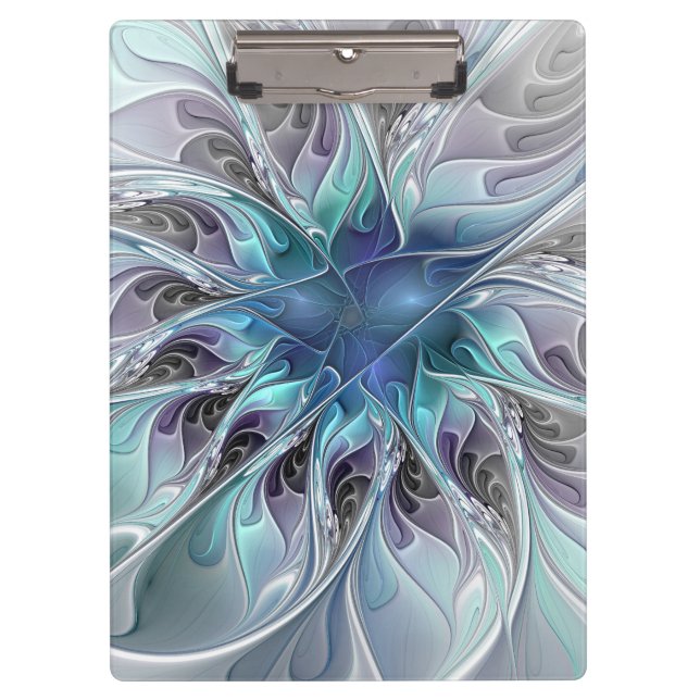 Carpeta De Pinza Flor Fractal Moderna Con Azul (Anverso)