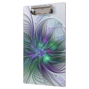 Carpeta De Pinza Flor moderna abstracta fractal verde morado