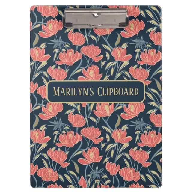 Carpeta De Pinza Flora de brisa coral personalizada (Anverso)