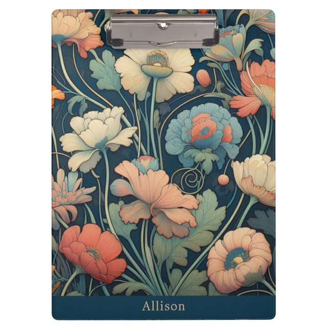 Carpeta De Pinza Floral azul marino (Anverso)
