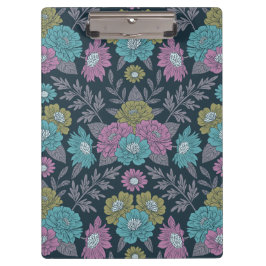 Carpeta De Pinza Floral azul oscuro, verde y púrpura