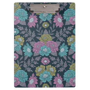 Carpeta De Pinza Floral azul oscuro, verde y púrpura
