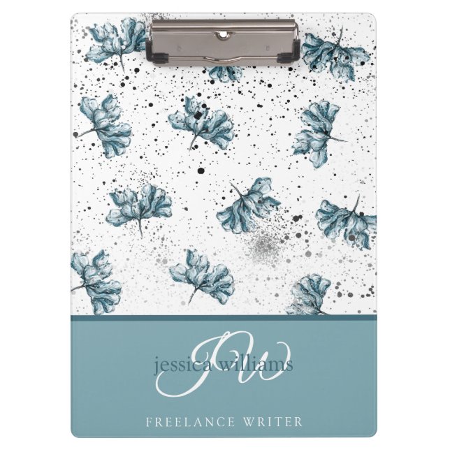 Carpeta De Pinza Floral azul pintado a mano (Anverso)