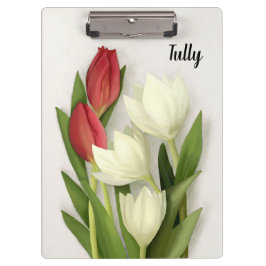 Carpeta De Pinza Floral de tulipanes blancos y rojos personalizados