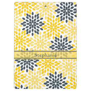Carpeta De Pinza Floral moderna de carbón vegetal gris, amarillo y