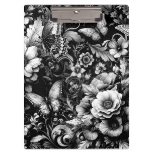 Carpeta De Pinza Floral monocromática antigua con mariposas