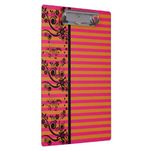 Carpeta De Pinza Floral negra sobre rosa - Placa de clip