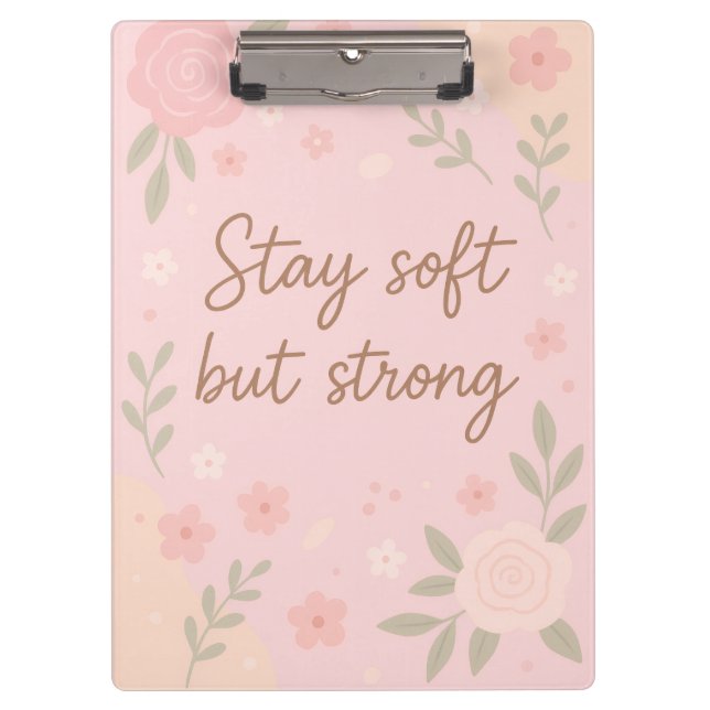 Carpeta De Pinza Floral Pink Inspirational Quote – Stay Soft (Anverso)