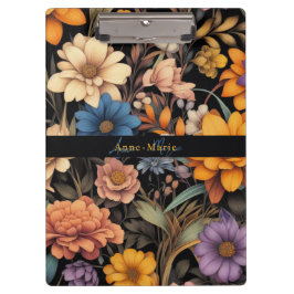 Carpeta De Pinza Floral rústica vintage elegante negro