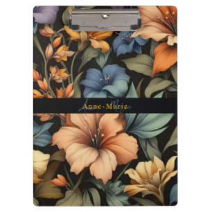 Carpeta De Pinza Floral rústica vintage elegante negro