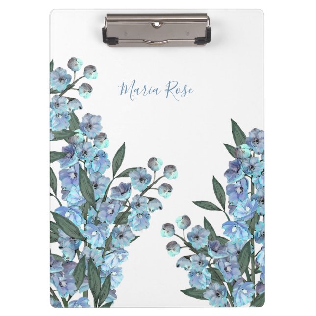 Carpeta De Pinza Floral Sencillo Elegante Jardín Azul Delfino (Anverso)