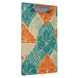 Carpeta De Pinza Flores abstractas de color azul verdoso, naranja y