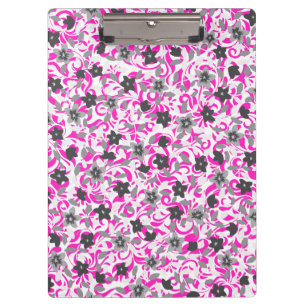 Carpeta De Pinza Flores abstractas rosadas grises blancas lindas