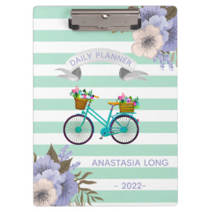 Carpeta De Pinza Flores azules modernas en bicicleta