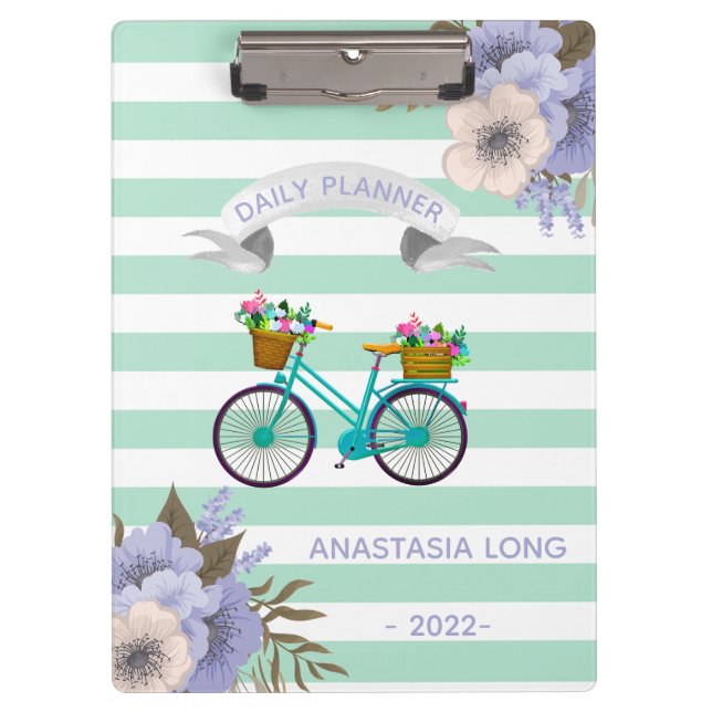 Carpeta De Pinza Flores azules modernas en bicicleta (Anverso)