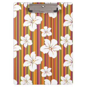 Carpeta De Pinza Flores blancas en un fondo rayado