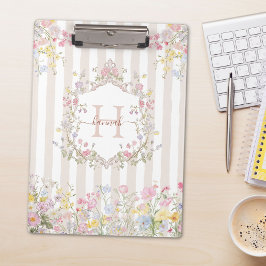 Carpeta De Pinza Flores Coloridas Monograma Estilo Rococó Rayas