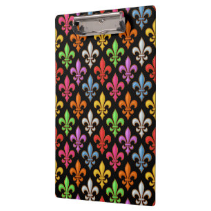 Carpeta De Pinza Flores Coloridas y Negras en forma de Fleur-de-lis