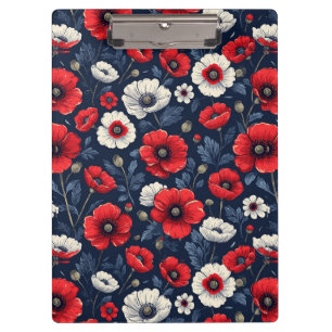 Carpeta De Pinza Flores de amapola rojas y blancas vibrantes