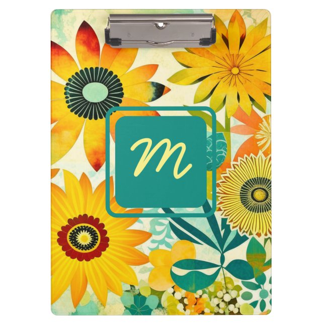 Carpeta De Pinza Flores de arte folclórico de bonito monogramadas (Anverso)