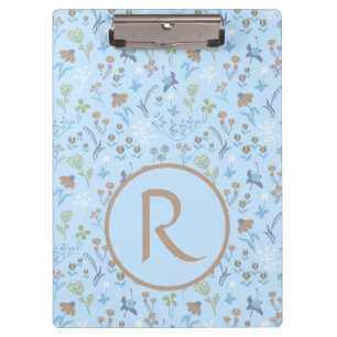 Carpeta De Pinza Flores de carne azul monogramado