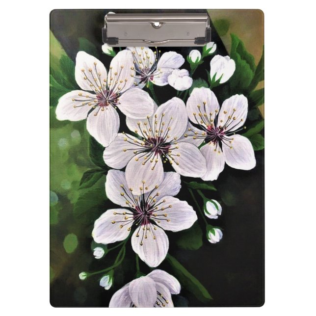 Carpeta De Pinza Flores De Cerezo Blanco En Acrílico (Anverso)