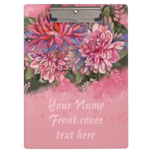 Carpeta De Pinza Flores de dalias rosadas acuarela