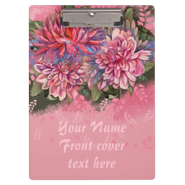 Carpeta De Pinza Flores de dalias rosadas acuarela (Anverso)