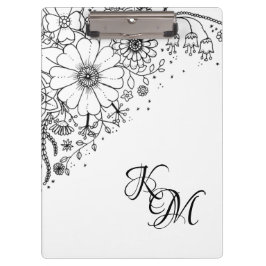 Carpeta De Pinza Flores de Doodle en blanco y negro color en imagen